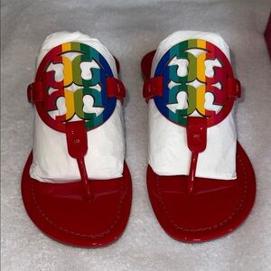 Tory Burch Bright Rainbow/Ruby Red Patent Leather Miller Sandal